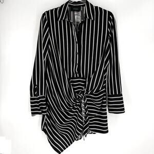 Storia Mini Wrap Shirt Dress Black with White Stripes Size Small NWT